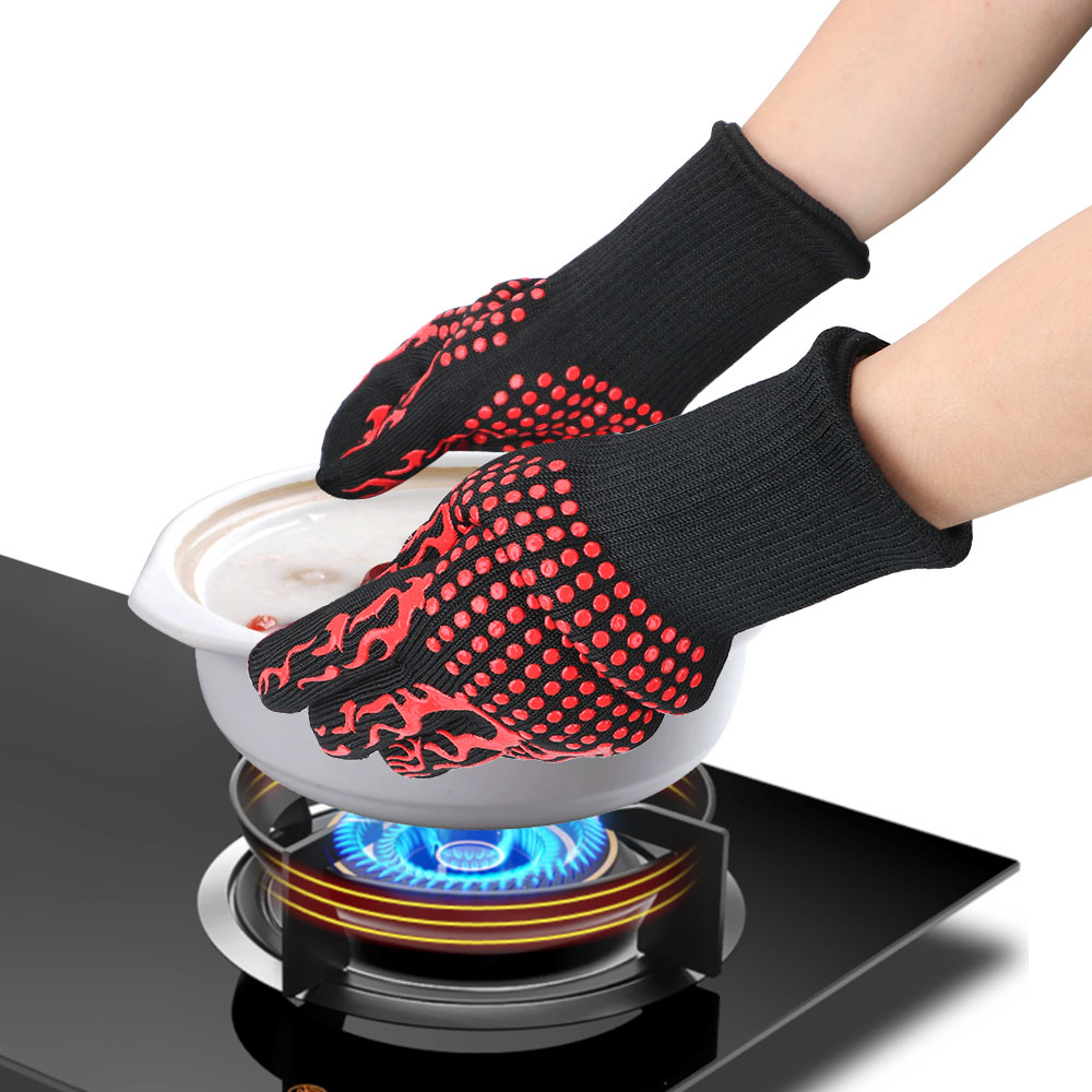 Fireproof Mitts Flame Retardant 300-500 Centigrade Microwave Oven Extreme Heat Resistant Non-slip BBQ Fire Gloves