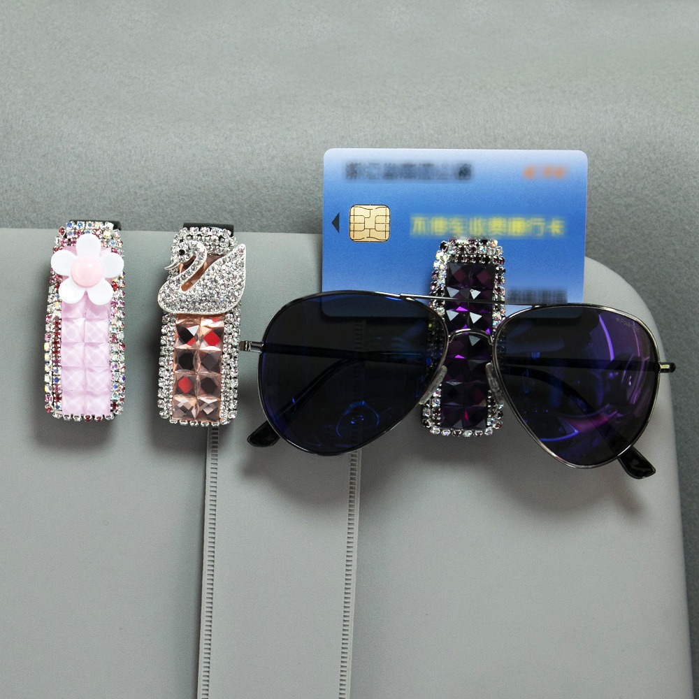 Dia Car Glasses Clip Plastic Auto Multifunctional Bling Rhinestone Sunglasses Ticket Bill Card Holder Clip Case f3321