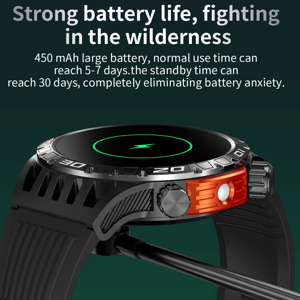 Flashlight LED Men Compass Outdoor SmartWatch Health Monitoring 450 MAh Large Battery IP68 Waterproof Bluetooth Call Smart Watch smile