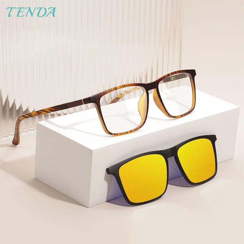 Men Square Polarized Clip On Sunglasses Fashion Lightweight Flexible TR90 Vintage Glasses Frames For Degree Lenses 240528