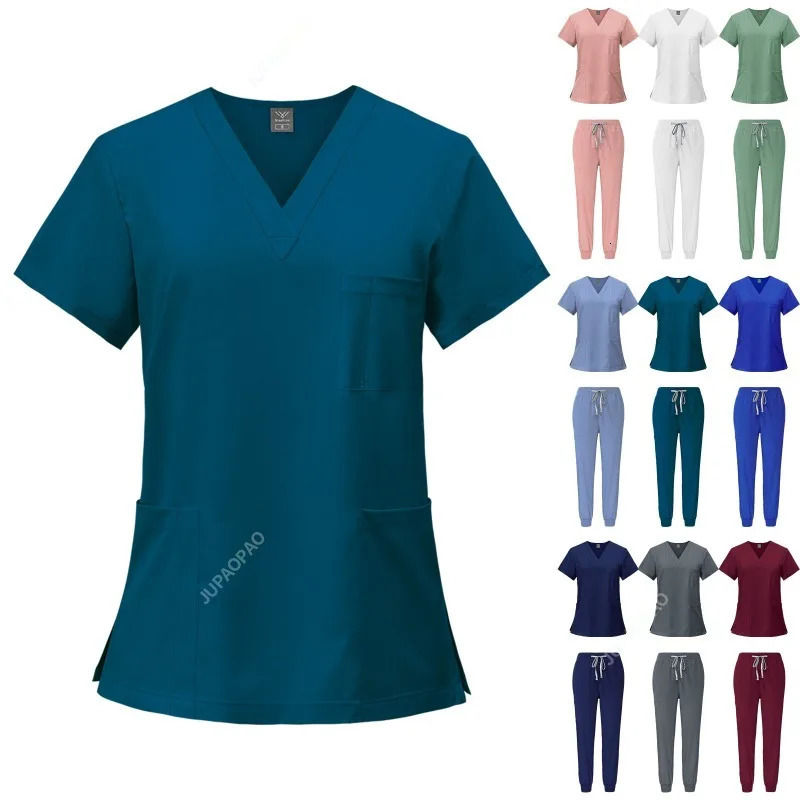 Scrubs Set Uniforms Stretch Scrub Tops With Pocket Pants Nurse Uniform Doctor Surgery Overalls Beauty Salon Workwear 240513