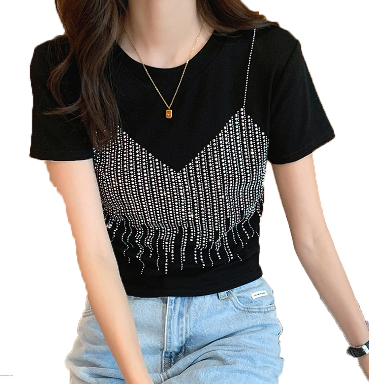 women designer clothes designer t shirt tshirt Crew Neck Diamond Short sleeve Rhinestone Polka Dot Cute Loose Breathable Kawaii size S-XL designer shi