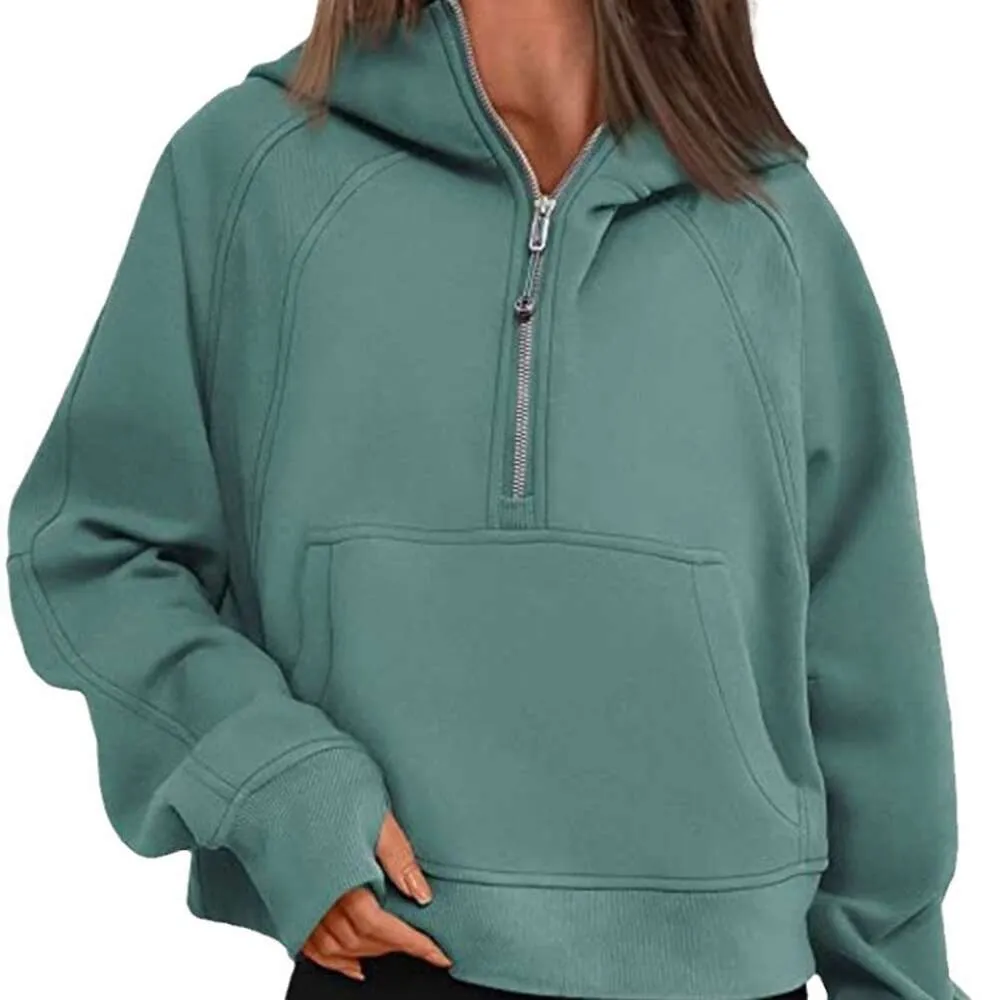 Scuba Yoga Outfits Hoodie Half Zip Womens Autumn Winter Sports Sweater Loose Gym Jacket Fiess Short Plush Coat Sweatshirt