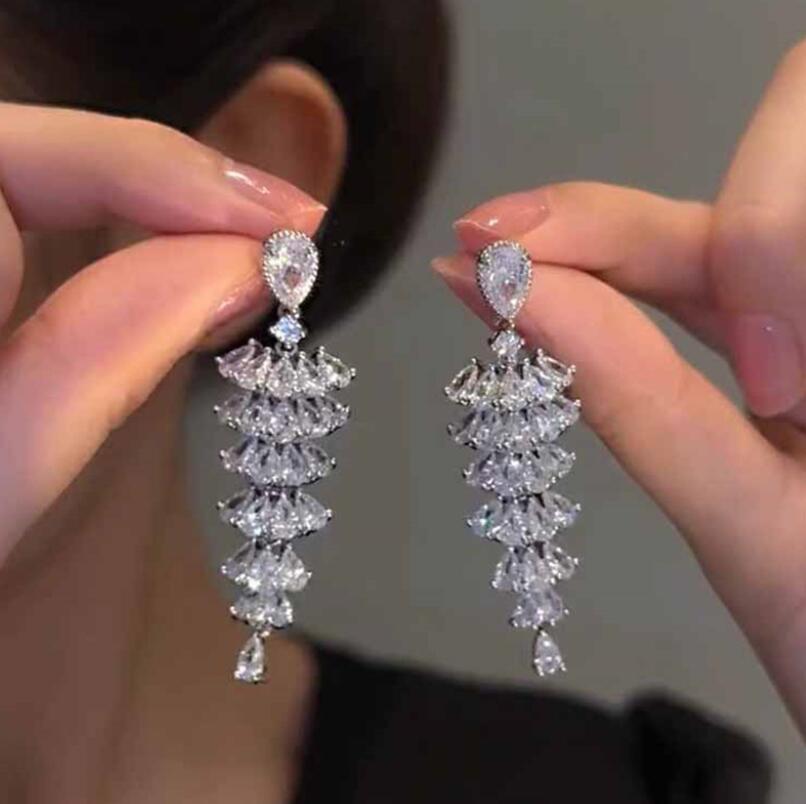 Stunning 2024 Drop Ship Wedding Jewelry Set Multi Style 925 Sterling Silver White 5A Cubic Zircon Dangle Earrings Party Women CLavicle Necklace For Lo