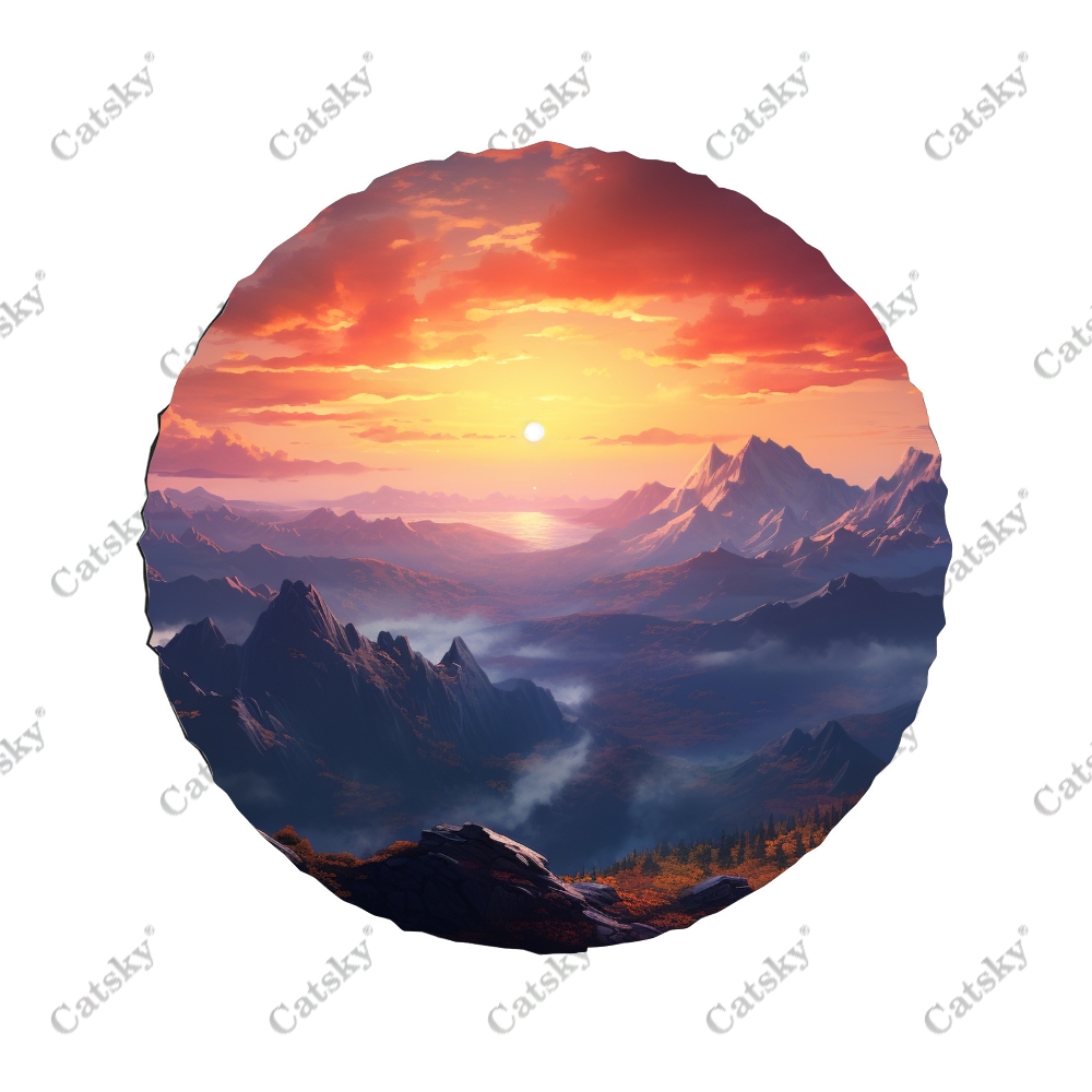 Landscape Sunset In Mountains Polyester Universal Spare Tire Cover Wheel Covers for Trailer RV SUV Truck Camper
