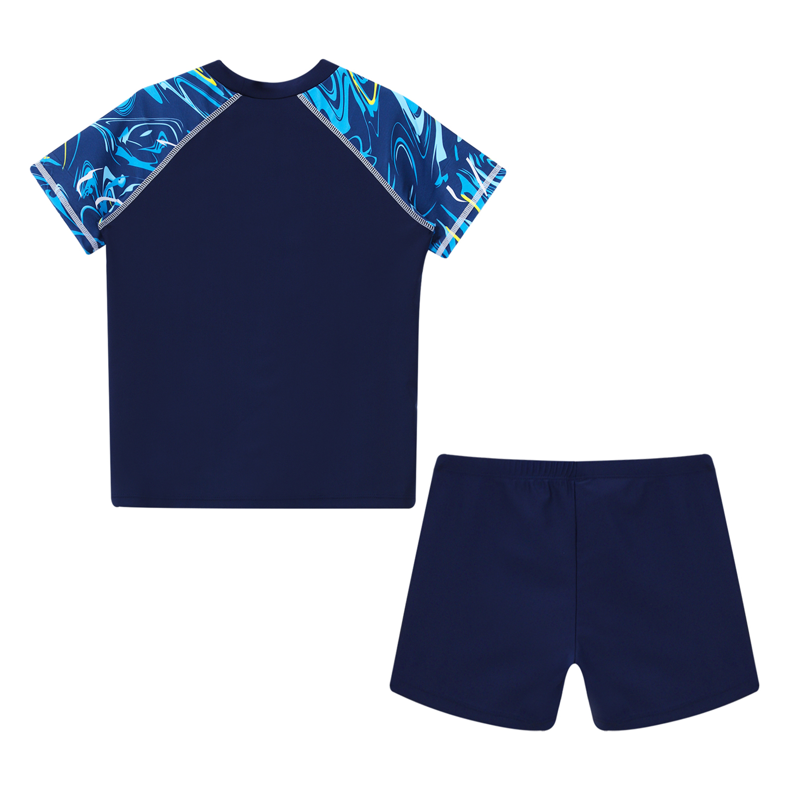 Kids Boys Swimwear Beachwear Set Short Sleeve Swimsuit Rash Guard Swim Tops with Drawstring Board Shorts 2 Piece Bathing Suit