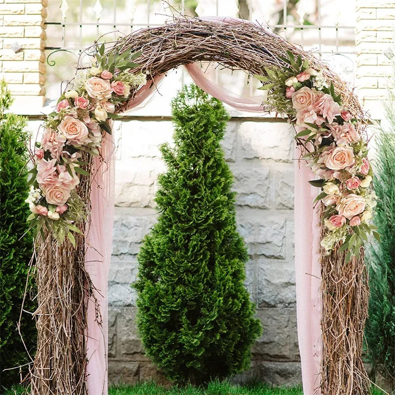 Wedding Arch Flowers Pink Rose Decorative Floral Swags Greenery Arbor Arrangement or Sheer Drapes Chair Ceremony 240529