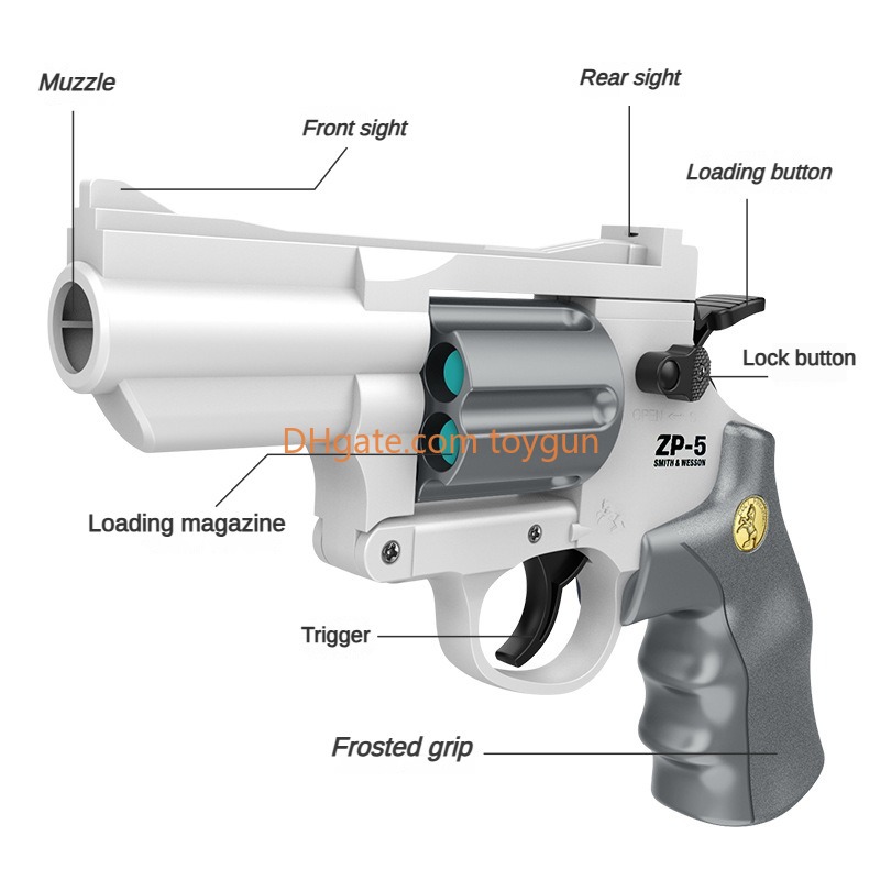 ZP5 Revolver Soft Bullets Toy Gun Pistol Manual Continuous Firing Look Real Collection Fake Gun Outdoor Cs Pubg Game Prop Birthday Gifts for Boys Adul