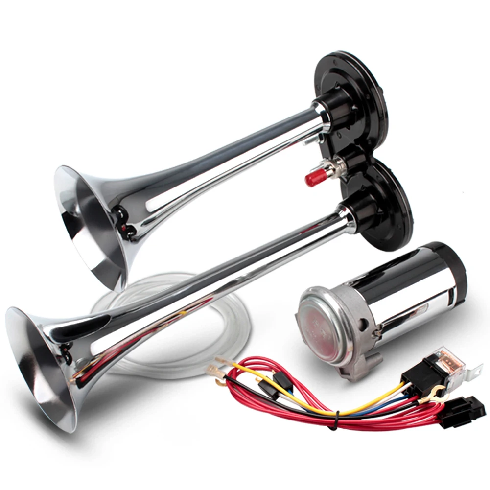Universal 12V 24V Truck SUV Car Air Horn 150DB Double Tube Speaker Electric Solenoid Valve Air Horn for Boat Train Motorcycle