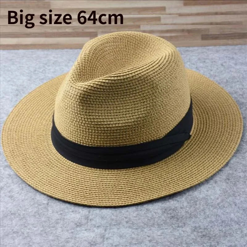 Male Foldable Big Head Straw Hat Panama Summer Outdoors Cowboy Hat Sandy Beach Sun Hats Man Plus Size Fedora Hat 57CM 60CM 64CM 240528