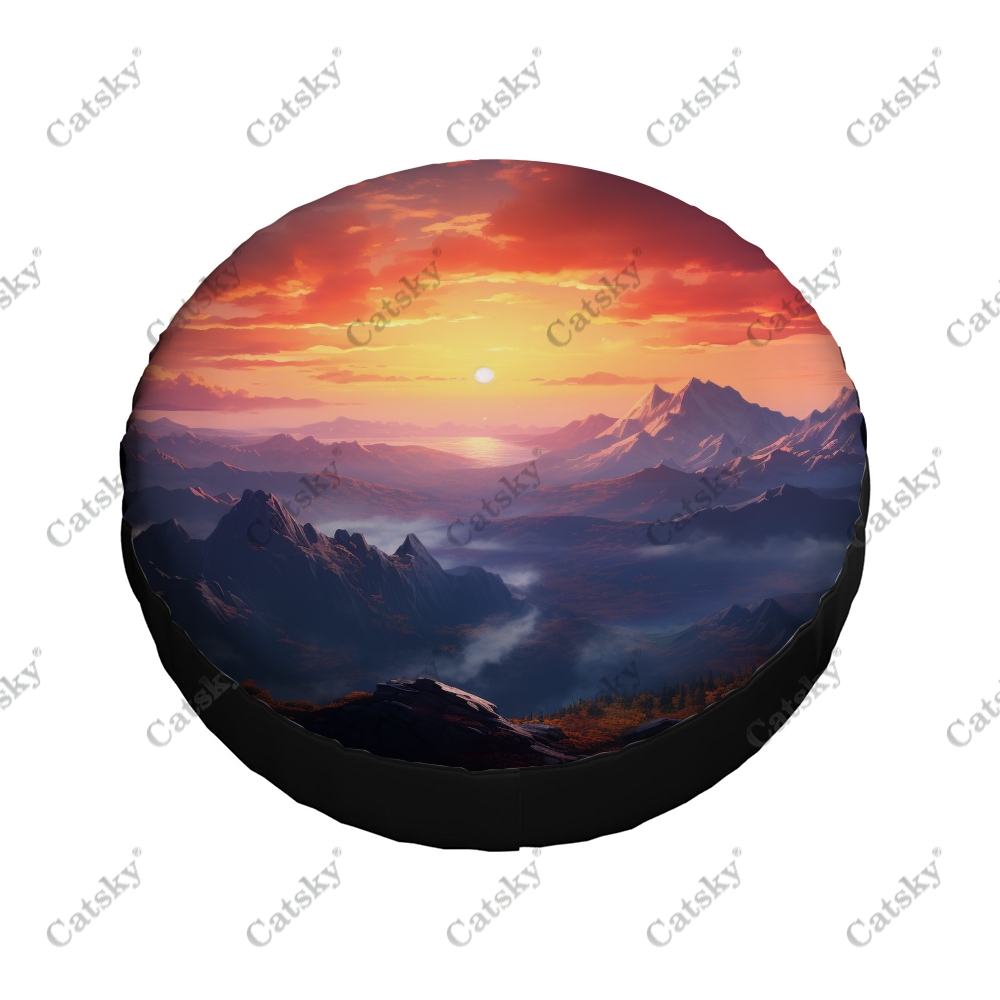 Landscape Sunset In Mountains Polyester Universal Spare Tire Cover Wheel Covers for Trailer RV SUV Truck Camper