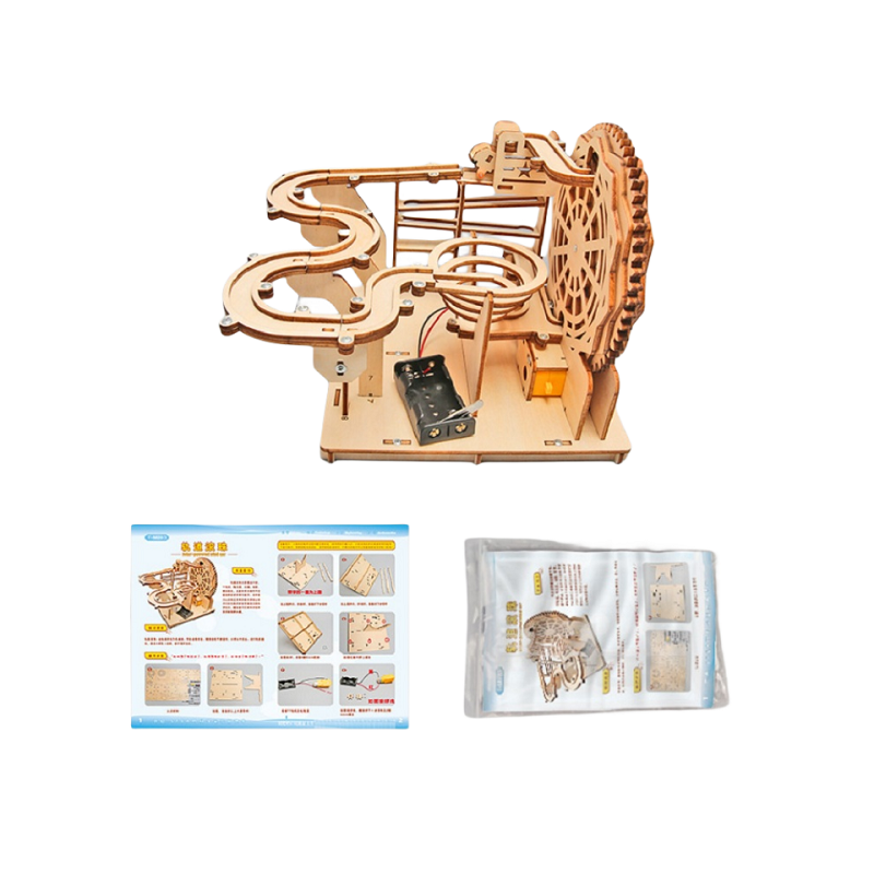 3D Wooden Puzzles Roller Coaster Marble Run Wood Kit Electric Driven Mechanical Model Building DIY Toy Gift For Adults And Kids