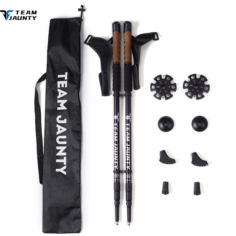 Hiking Poles Outdoor Nordic Trail Running Trekking Aluminum Cane Set Wooden Handle Storage Bag Foot Set Pair
