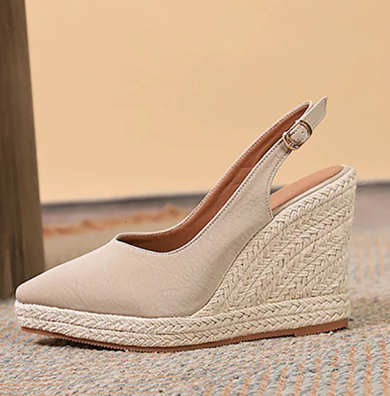 LIHUAMAO espadrilles heel wedges sandals women slingback shoes pumps csaual shoes bohemia beach style 240528