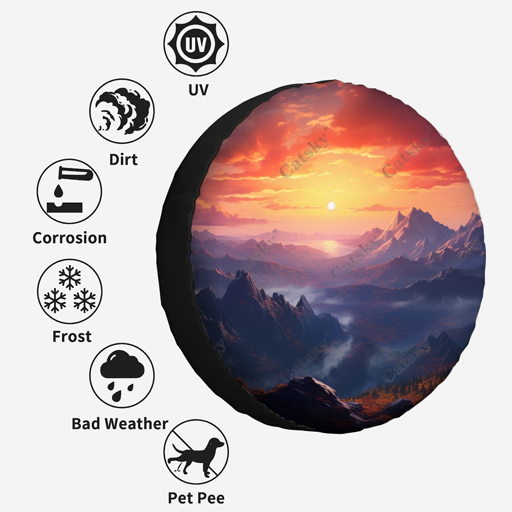 Landscape Sunset In Mountains Polyester Universal Spare Tire Cover Wheel Covers for Trailer RV SUV Truck Camper