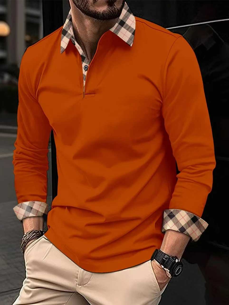 Men's Polos New mens classic Polo shirt Long sleeve simple design spring/autumn casual work top plus oversized S-XXXL z240529