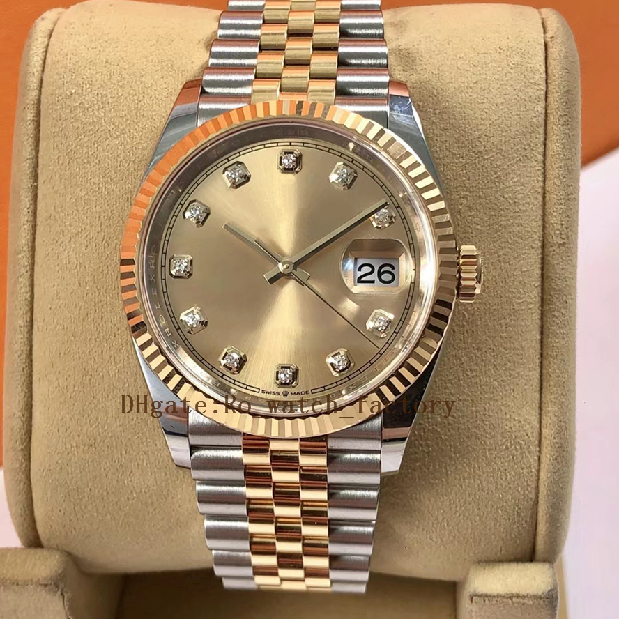 Swivel in double buckle lock and double waterproof system watch 3235 automatic mechanical movement 36MM triangular groove diamond inlaid gold dial