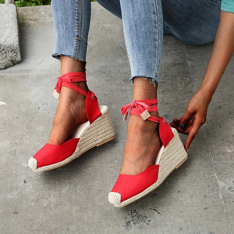 Womens Sandals Comfortable Shoes Summer Wedge Lace High Heel Fashion 240528