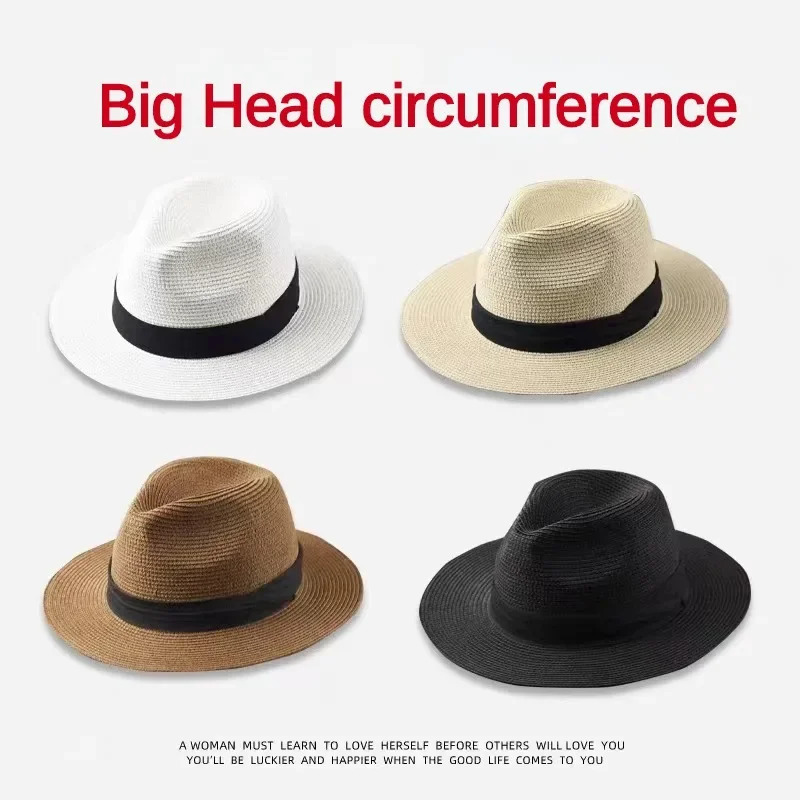 Male Foldable Big Head Straw Hat Panama Summer Outdoors Cowboy Hat Sandy Beach Sun Hats Man Plus Size Fedora Hat 57CM 60CM 64CM 240528