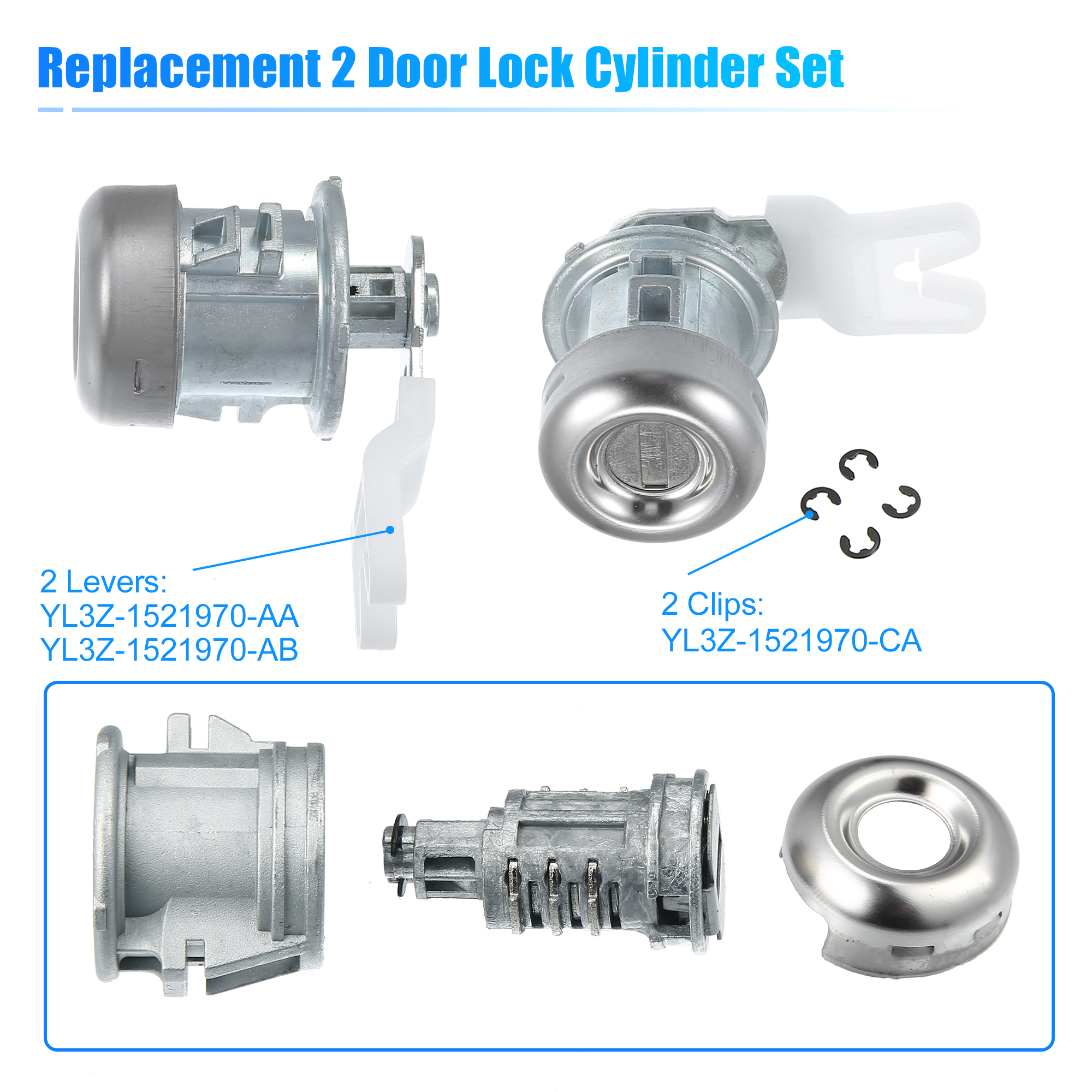 X Autohaux Door Lock Cylinder Tumbler with Key Set No.7C3Z1521990A F150 1996-2012 for Ford F250 F350 F450 Super Duty