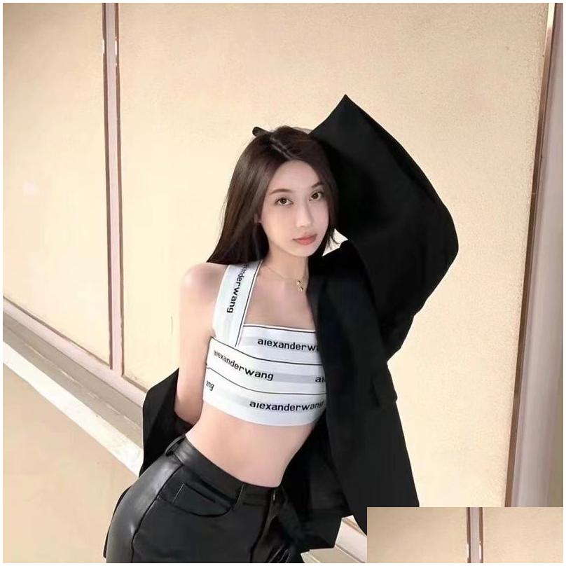 Women'S Tanks Camis Sexy Fashion Striped Letter Tie Corset Top Women Tight Sling Cross Cutout Street Party Y2K Clothes Crop Summer Dhmnu