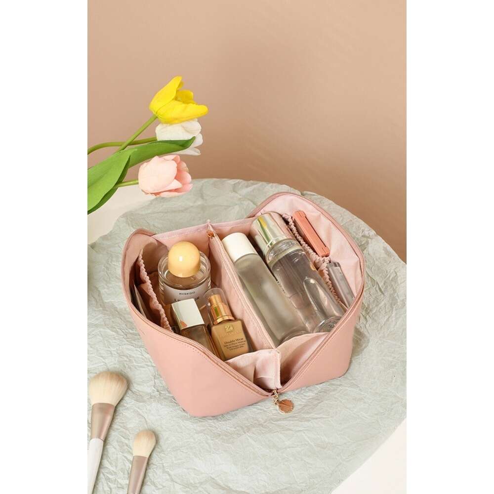 2024Portable Cosmetic Makeup Bag, PU Leather Travel Storage Organizer for Women - Pink/Beige/Black dh5727163