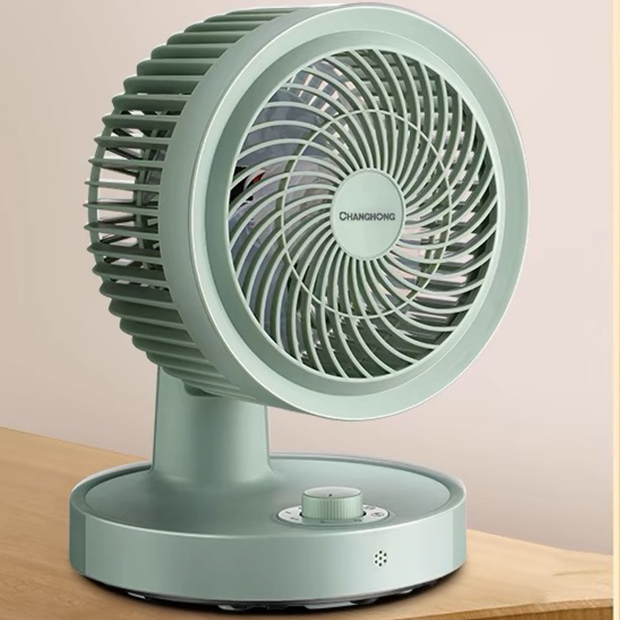 Air circulation fan, household electric fan, large wind power desktop light sound fan, small shaking head fan green Mechanical payment