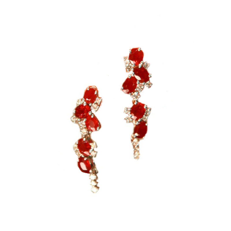 Inspired Multiples ruby tassels Long stud earrings for women ethnic style earings Light luxury engagement silver jewelry