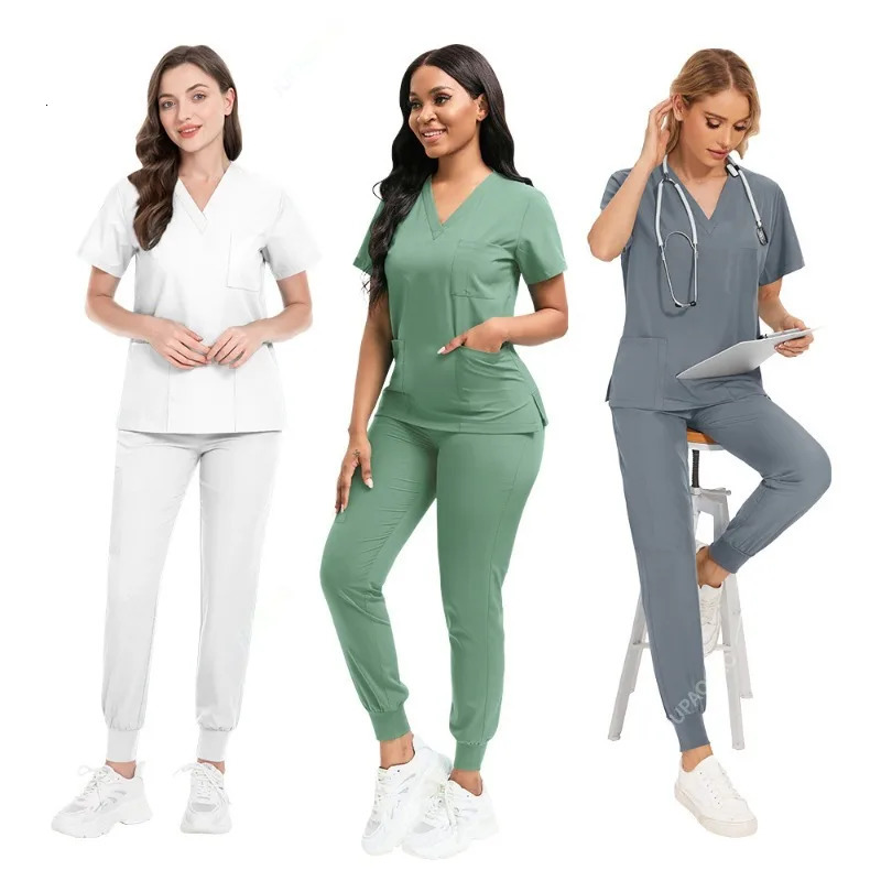 Scrubs Set Uniforms Stretch Scrub Tops With Pocket Pants Nurse Uniform Doctor Surgery Overalls Beauty Salon Workwear 240513
