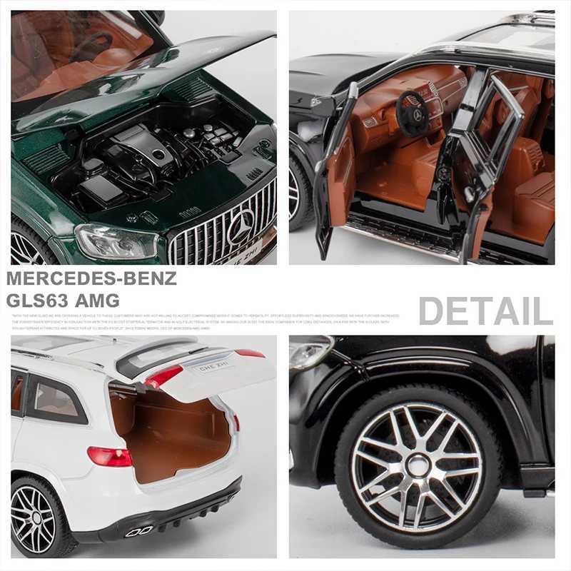 Diecast Model Cars 1 24 Mercedes Benz GLS63 AMG Alloy Model Car SUV Vehicle Diecast Metal Car Simulation Sound Light Toys For Children Kids Gifts