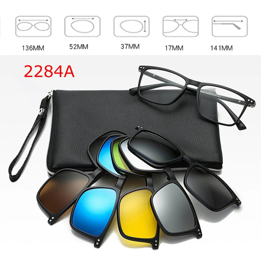 6 In 1 Spectacle Frame Men Women With 5 PCS Clip On Polarized Sunglasses Magnetic Glasses Male Computer Optical 240528