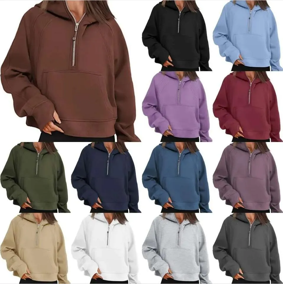 Scuba Yoga Outfits Hoodie Half Zip Womens Autumn Winter Sports Sweater Loose Gym Jacket Fiess Short Plush Coat Sweatshirt