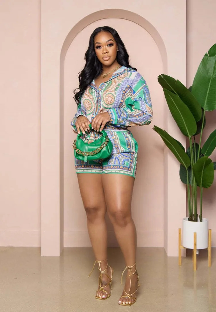 QFAF Street Bandanna Paisley Womens Set Long Sleeve Shirt and Shorts Fashion Two 2 Piece Set Outfits Tracksuit 240529