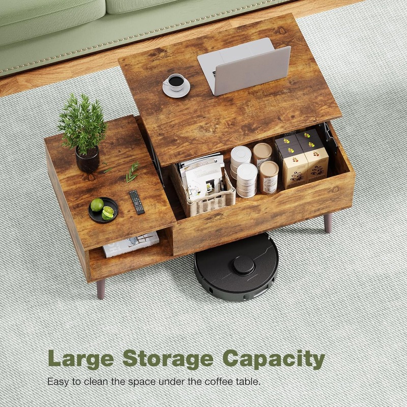 Modern Lift Top Coffee Table Wooden Furniture with Storage Shelf and Hidden Compartment for Living Room Office, Black