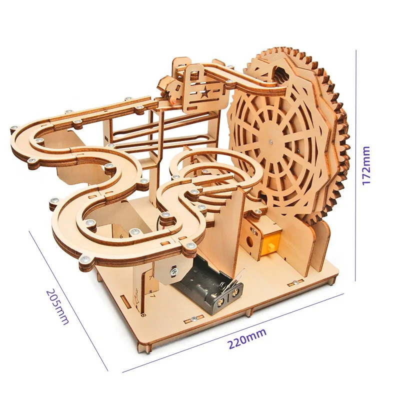 3D Wooden Puzzles Roller Coaster Marble Run Wood Kit Electric Driven Mechanical Model Building DIY Toy Gift For Adults And Kids