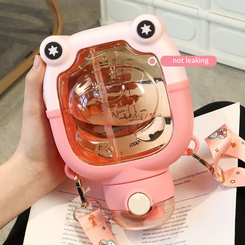 Kawaii Bear Water Bottle BPA Free For Kids 1000ml Plastic Cute Bubbule Tea Milk Portable School Drinking Bottles With Straw Gift