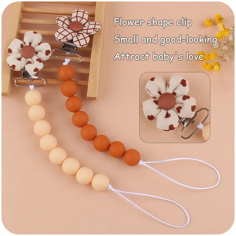 Handmade Wooden Baby Pacifier Clip Silicone Round Beaded Dummy Holder Strap For Appease Soother Chain Nursing Teether Toys Gifts
