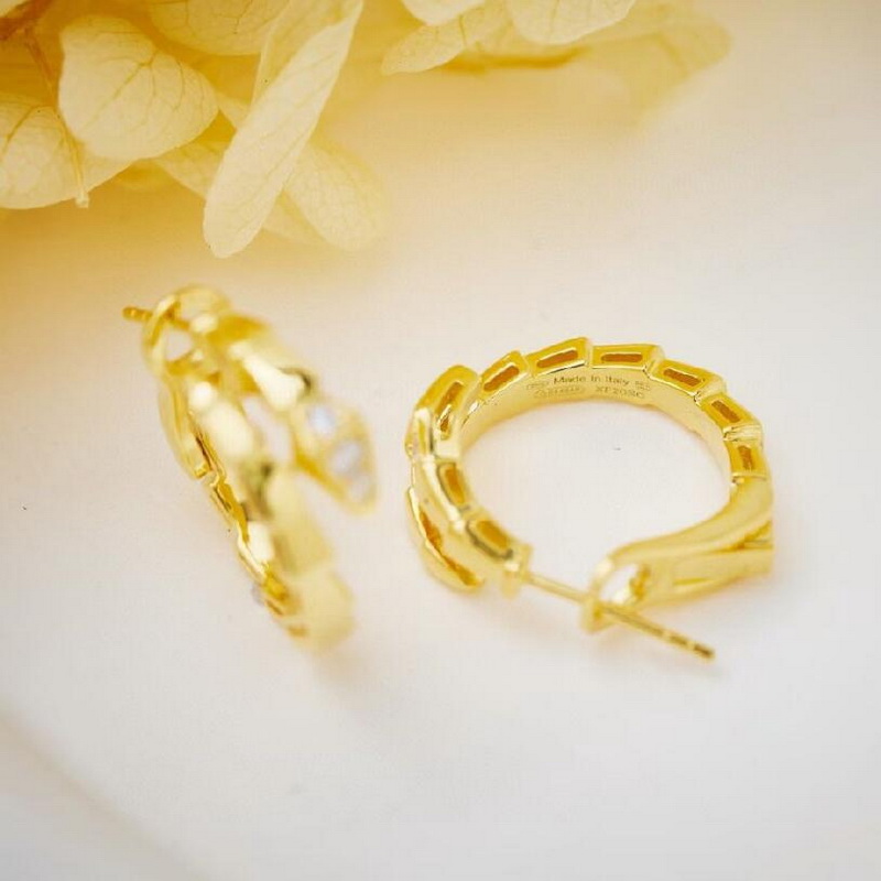 Designer Collection Style Stud Earrings Women Lady 925 Sterling Silver Inlay Cubic Zircon Plated Gold Color Snake Serpent Snakelike Shape High Quality