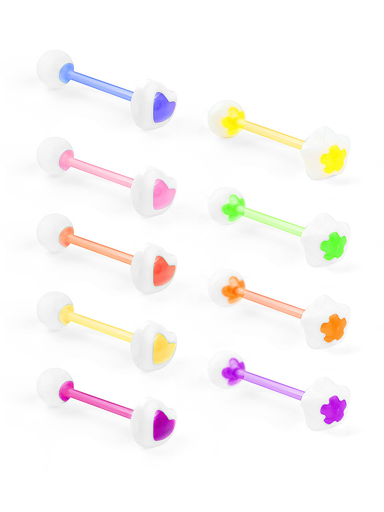 10Pcs color love flower tongue nail breast ring acrylic tongue ring body piercing jewelry
