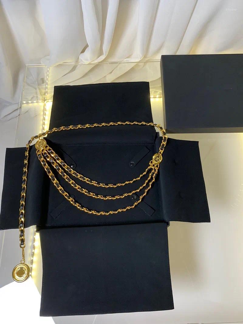 Belts Vintage Adjustable Gold Plated Belt Three Layer Waist Chain High-end Jewelry Luxury Dress Round Pendant Accessories