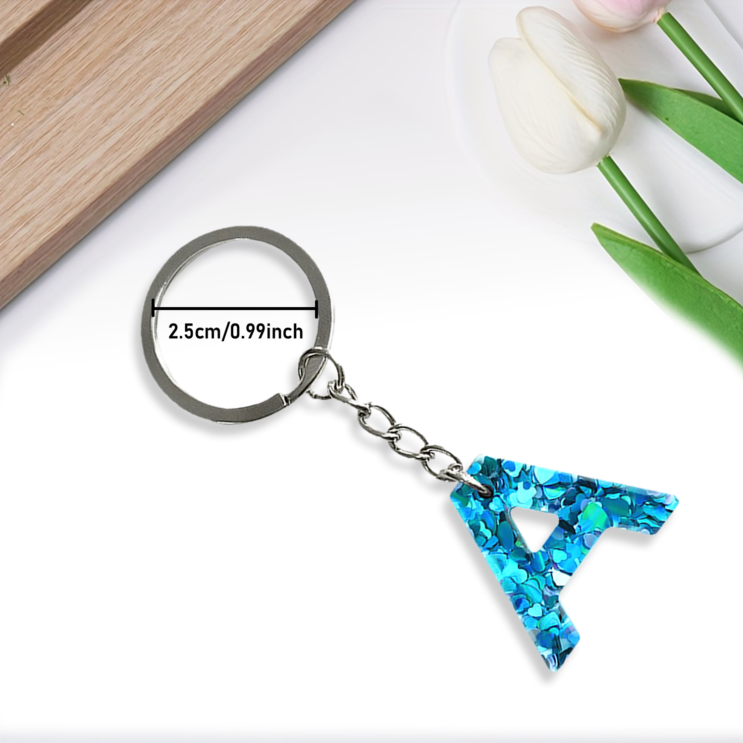 Blue Sequins Alphabet Initial Letter Keychain Cute Resin Key Chain Ring Bag Backpack Charm Car Key Holder Accessories Women Girls Gift