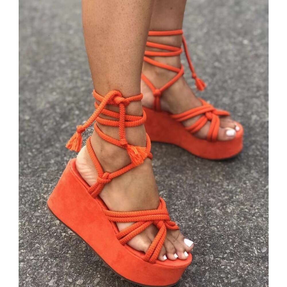 Strappy New Wedge Fashion Round Cross Tied Open Toe Women Platform Sandals Zapatos De Mujer Ddmysaturn