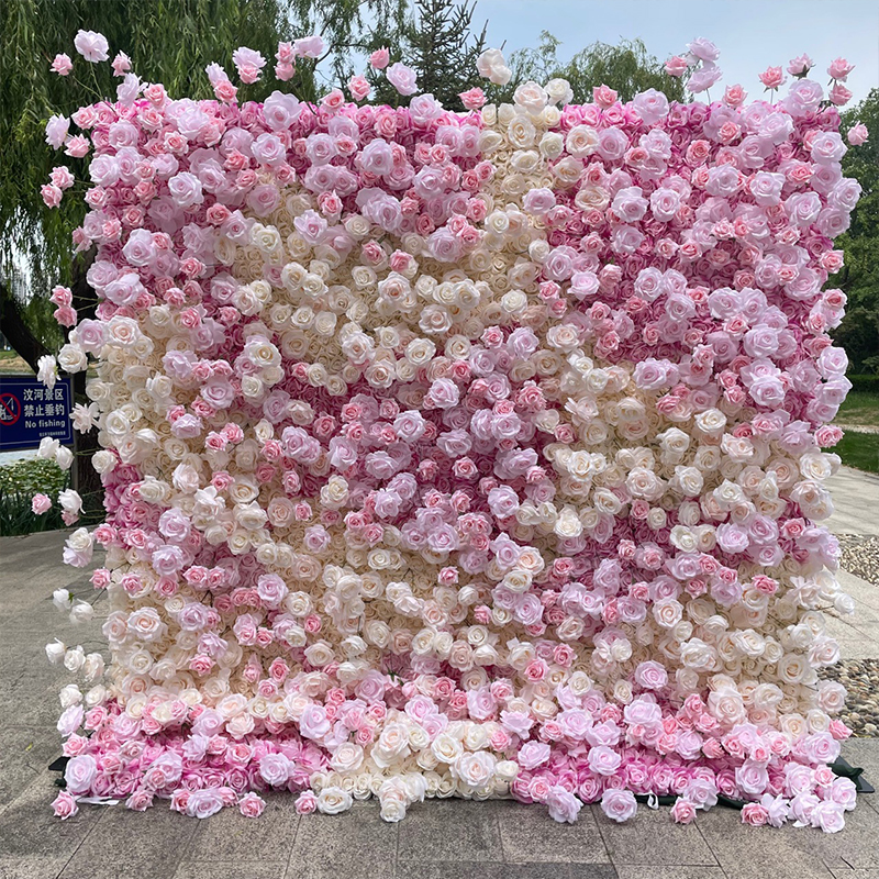 5D White Rose Peony Hydrangea Cloth Roll Up Flower Wall Fabric Hanging Curtain Plant Wall Event Party Wedding Backdrop Deco Prop