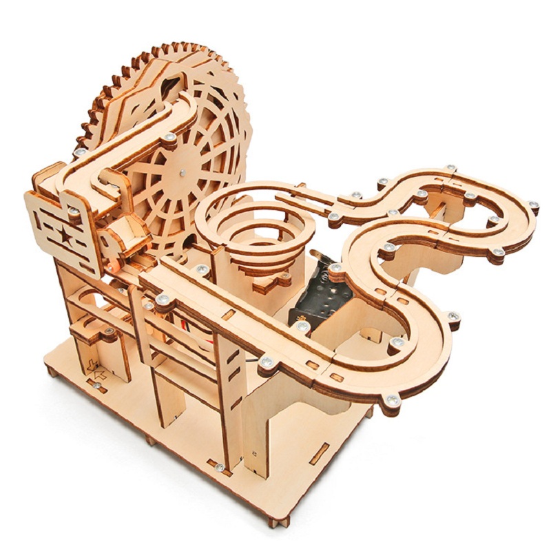 3D Wooden Puzzles Roller Coaster Marble Run Wood Kit Electric Driven Mechanical Model Building DIY Toy Gift For Adults And Kids