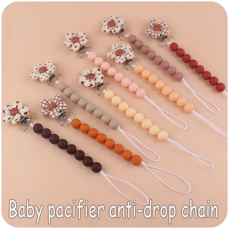 Handmade Wooden Baby Pacifier Clip Silicone Round Beaded Dummy Holder Strap For Appease Soother Chain Nursing Teether Toys Gifts