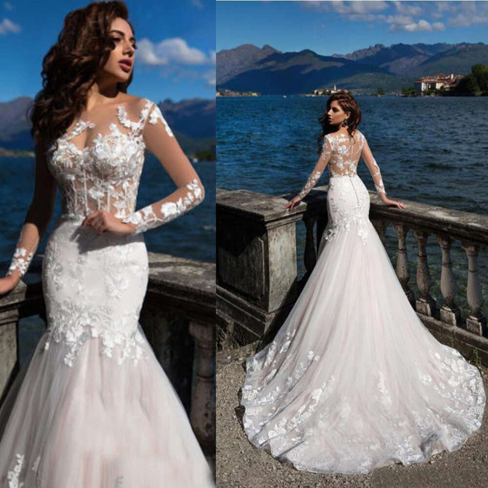 Charming Long Sleeves Mermaid Wedding Dresses 2024 Lace Applique Scoop Neck Bridal Gowns Sweep Train Vestidos De Novia Custom 0603