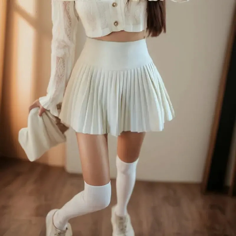 Summer High Waist Womens Sexy Mini Skirts Side Zipper Vintage Pleated Skirt Korean Student White Tennis Skirts Short Black 240527