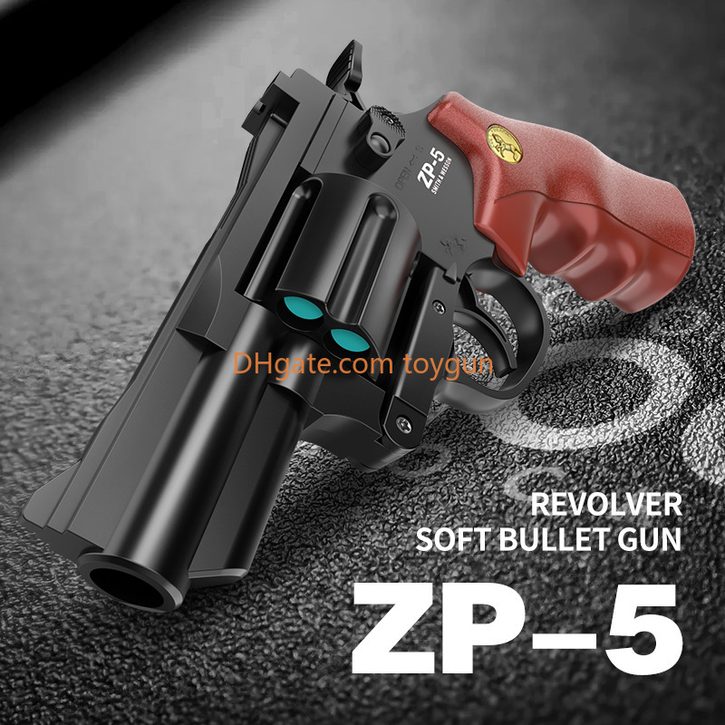 ZP5 Revolver Soft Bullets Toy Gun Pistol Manual Continuous Firing Look Real Collection Fake Gun Outdoor Cs Pubg Game Prop Birthday Gifts for Boys Adul