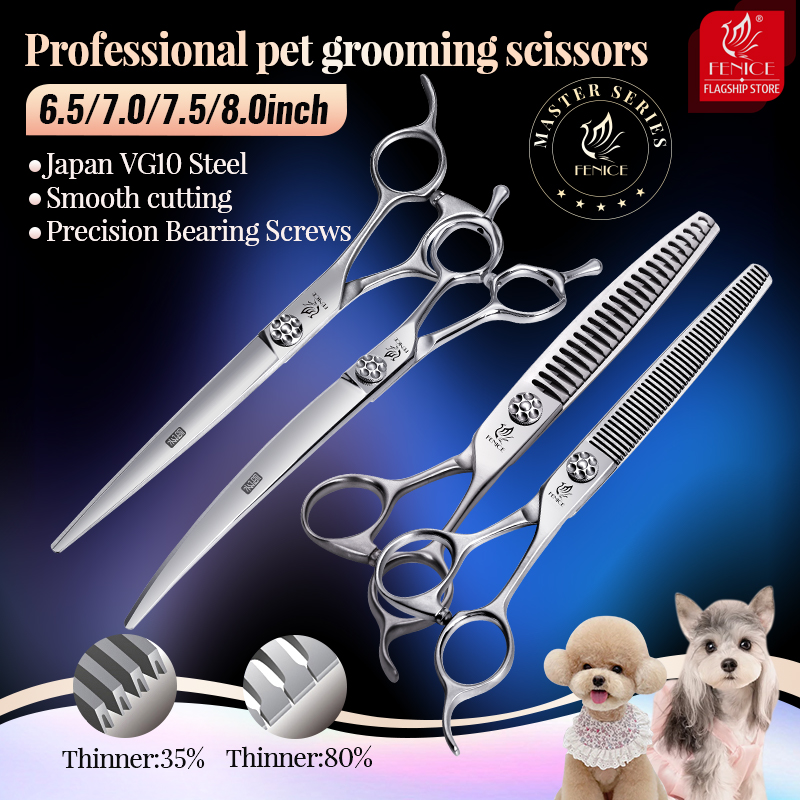 Fenice High-grade JP VG10 6.5/7/7.5 Inch Dog Beauty Grooming Scissors Kits Straight&Thinner&Curved Grooming Shears tesoura
