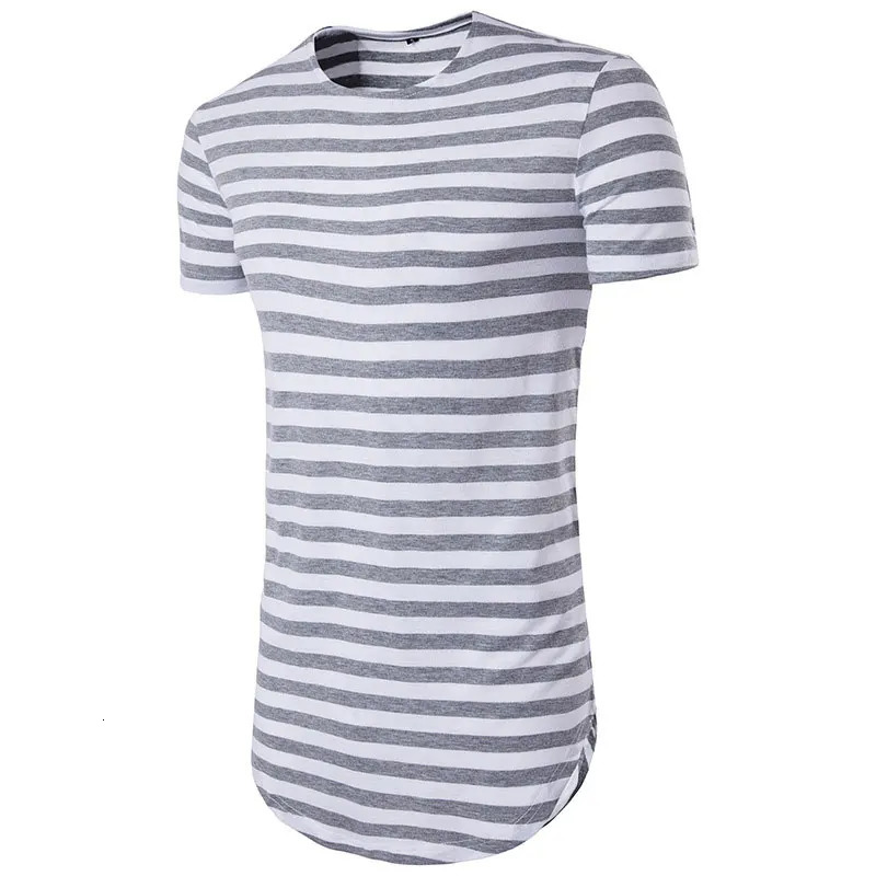Striped Longline Shirt Men Summer Short Sleeve Extra Long Mens T Shirts Hip Hop Hi Street Tops Tees Camisetas Hombre 240527